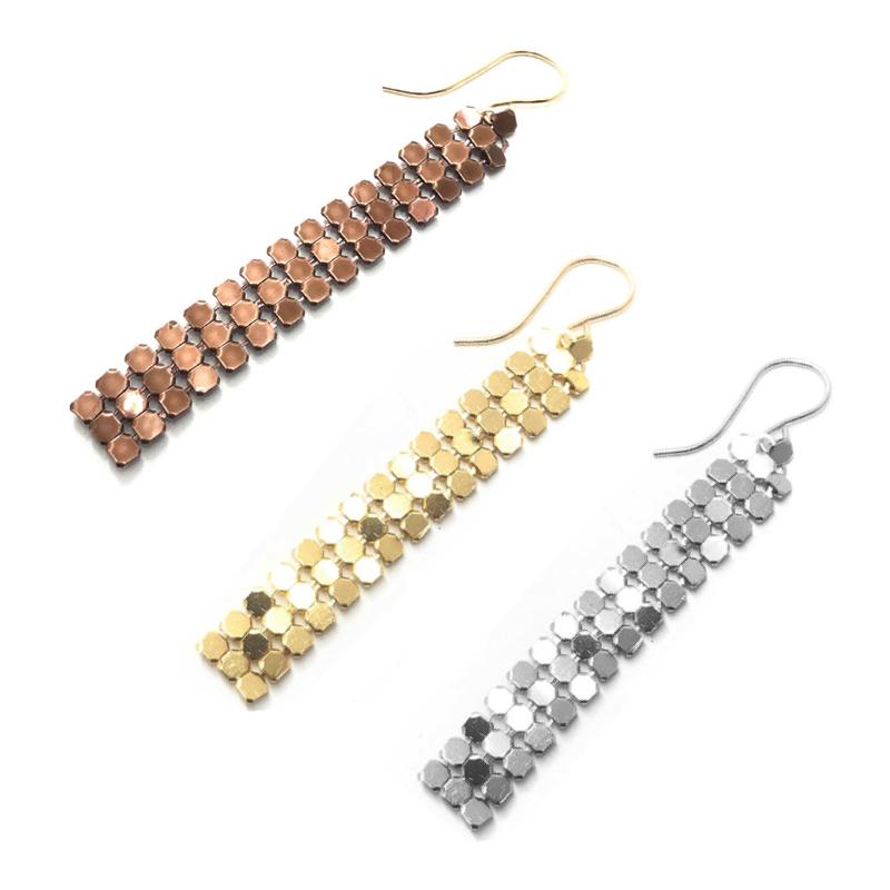 Moon and Lola - Santana Chain Gold, Rose Gold, and Silver Mesh Drop Earrings