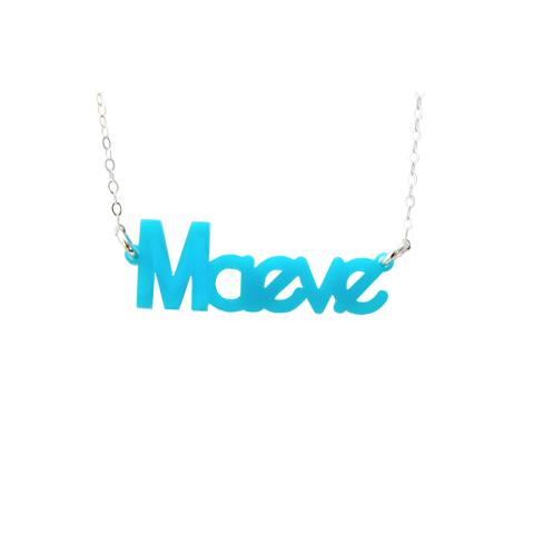 Moon and Lola - Zebra Nameplate Necklace in Turquoise Acrylic