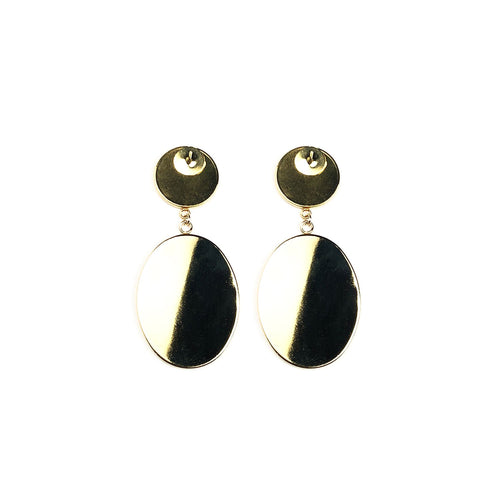 Leone Drop Post earrings feature the classic monogram canvas print inset into a gold or silver bezel setting.