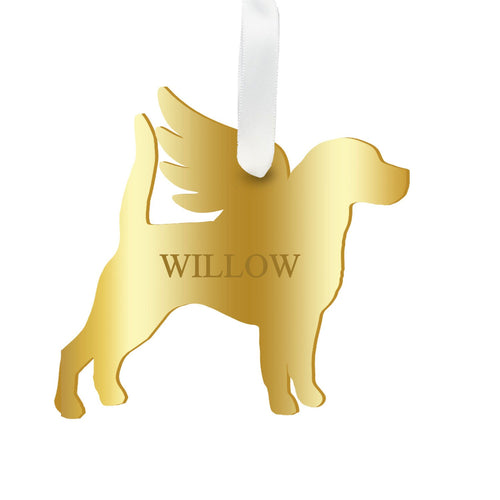 Moon and Lola - Personalized Angel Beagle Ornament with wings in mirrored gold