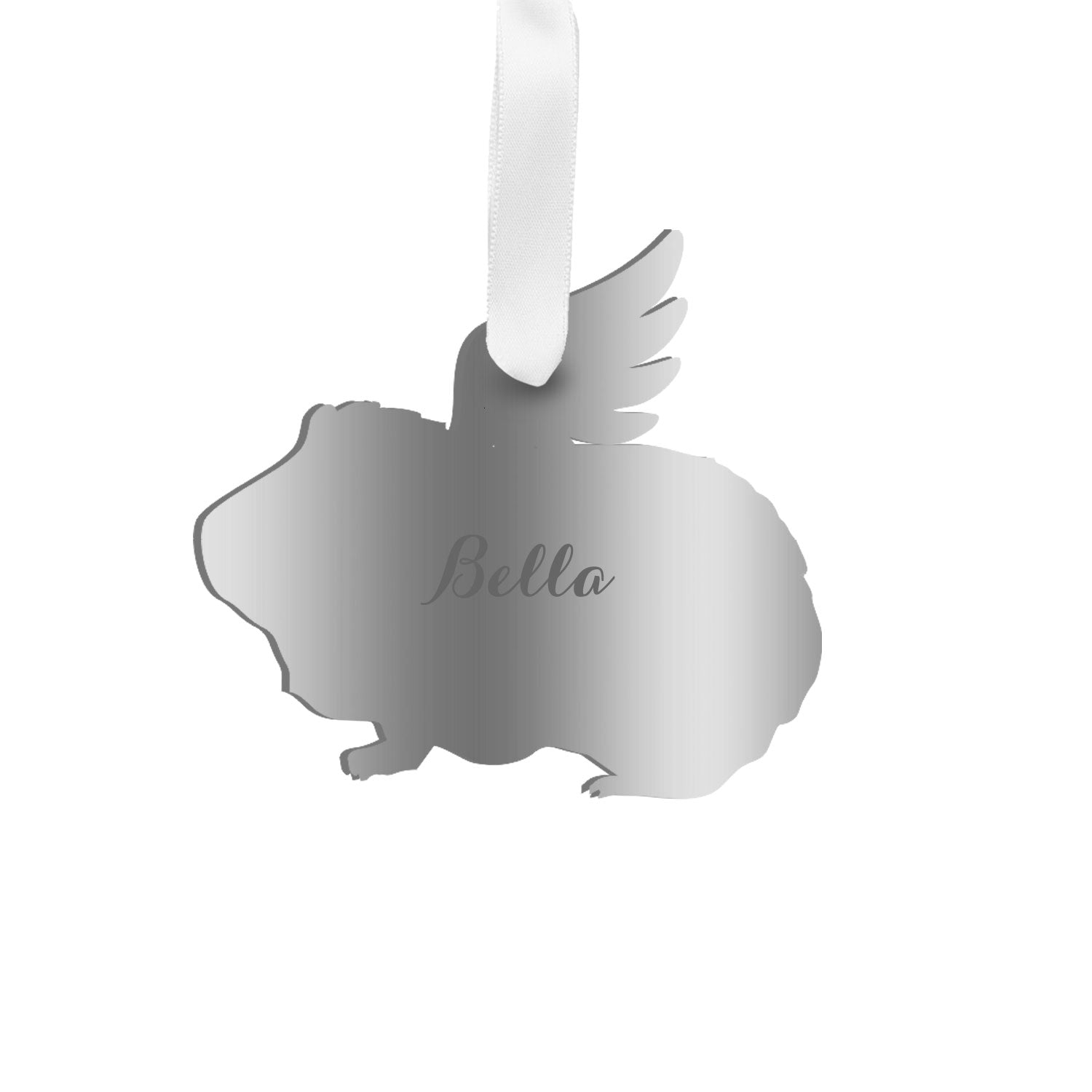 Moon and Lola - Personalized Angel Guinea Pig Ornament with wings in silver