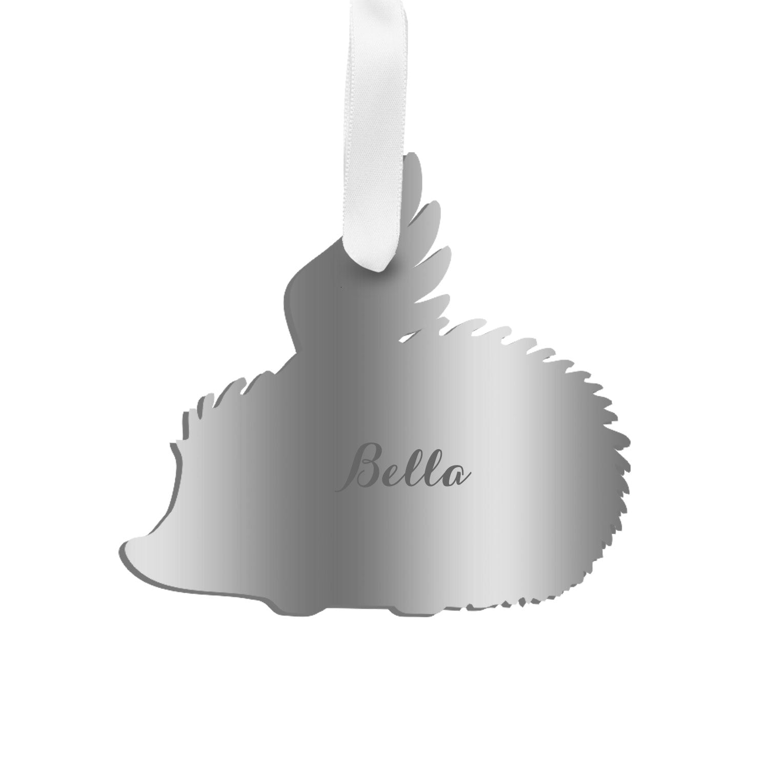 Moon and Lola - Personalized Angel Hedgehog Ornament with wings in silver