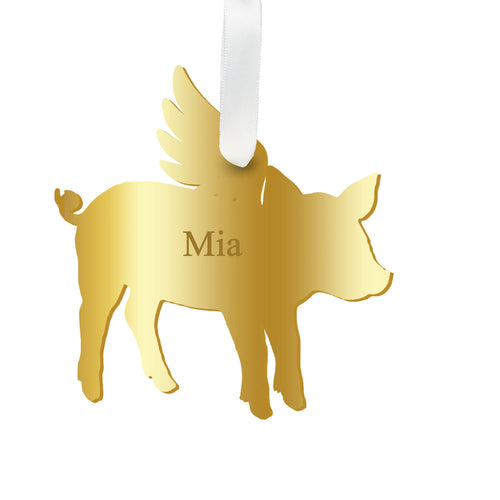 Moon and Lola - Personalized Angel Pig Ornament with wings in gold