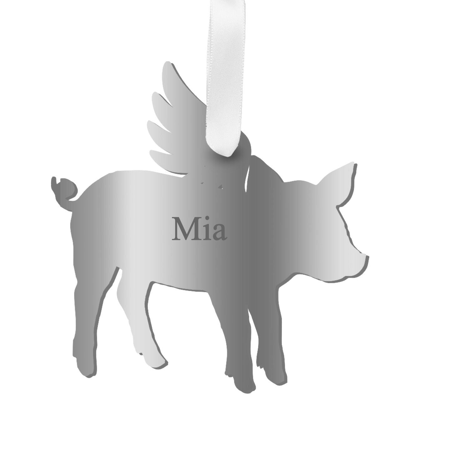 Moon and Lola - Personalized Angel Pig Ornament with wings in silver