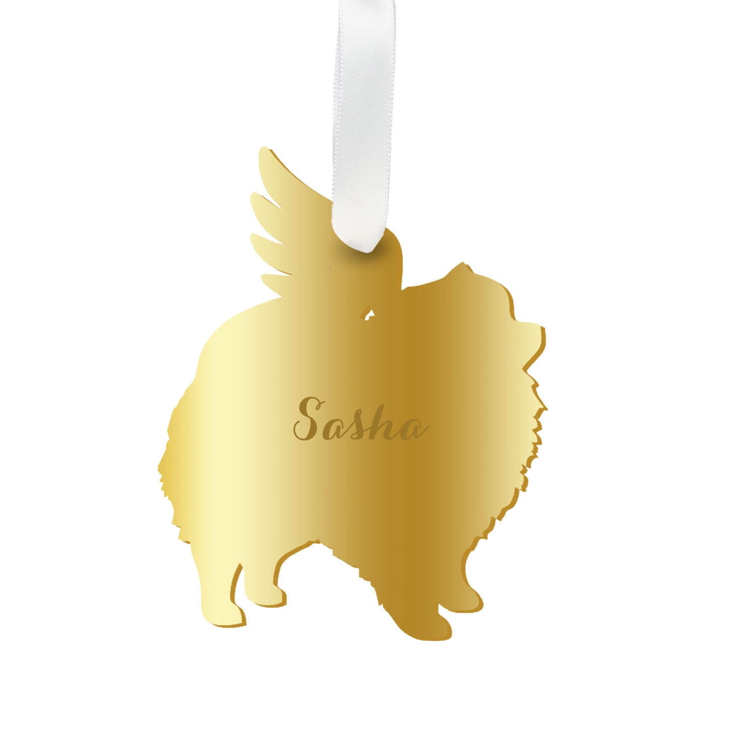 Moon and Lola - Personalized Angel Pomeranian Ornament with wings in gold