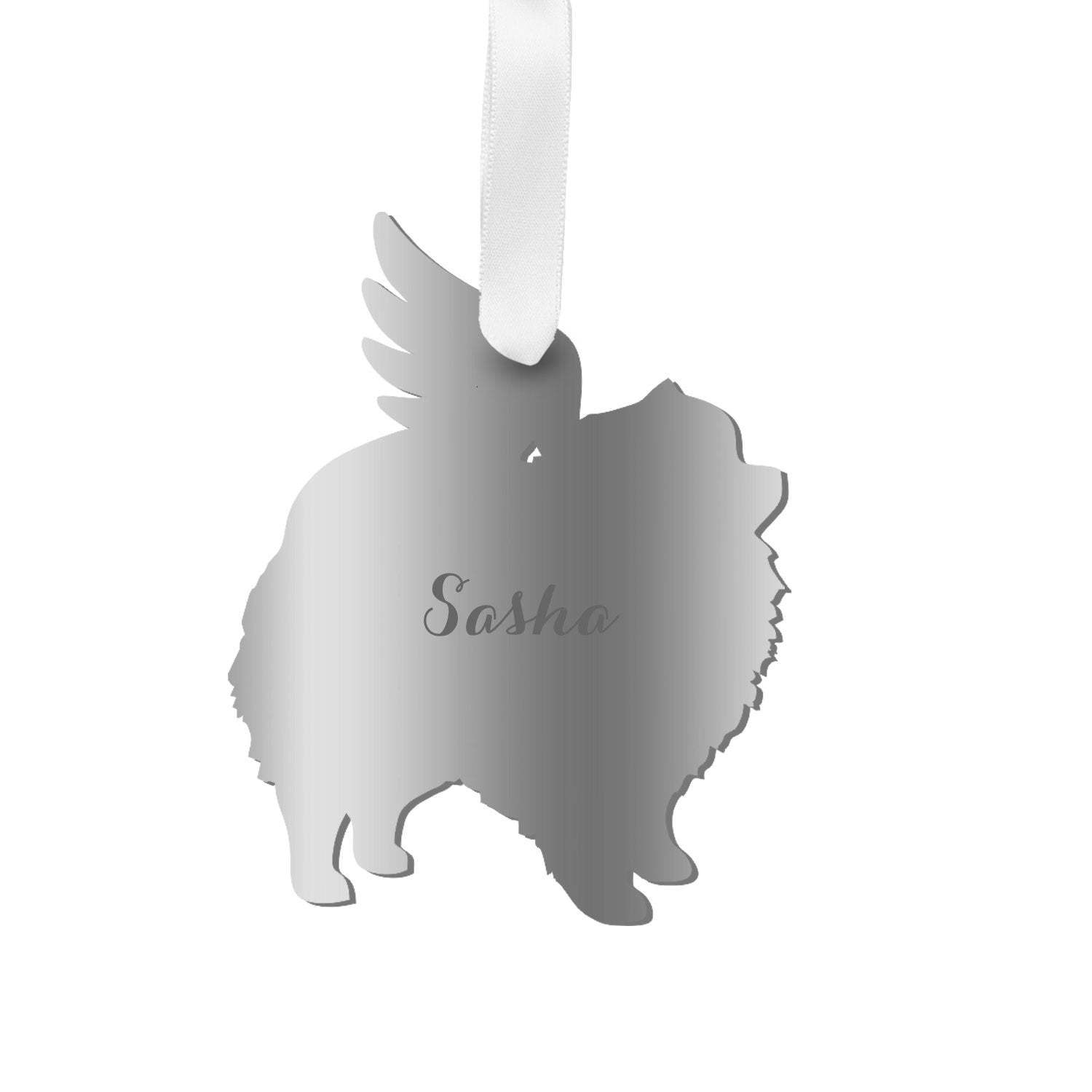 Moon and Lola - Personalized Angel Pomeranian Ornament with wings in silver