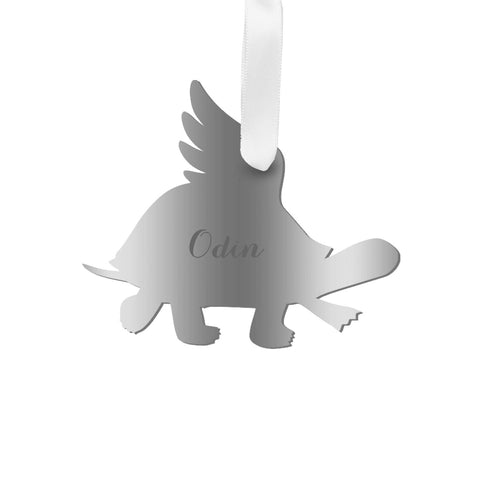 Moon and Lola - Personalized Angel Turtle Ornament with wings in silver