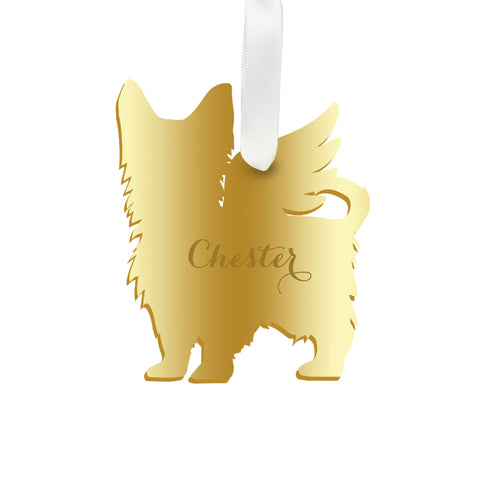 Moon and Lola - Personalized Angel Yorkshire Terrier Ornament with wings in gold