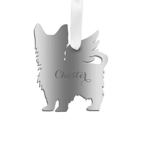 Moon and Lola - Personalized Angel Yorkshire Terrier Ornament with wings in silver
