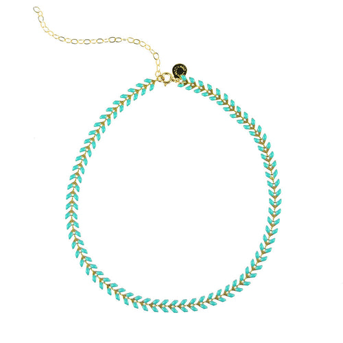 Moon and Lola Kwai River Choker - Enamel Leaves in Turquoise, White or Ebony