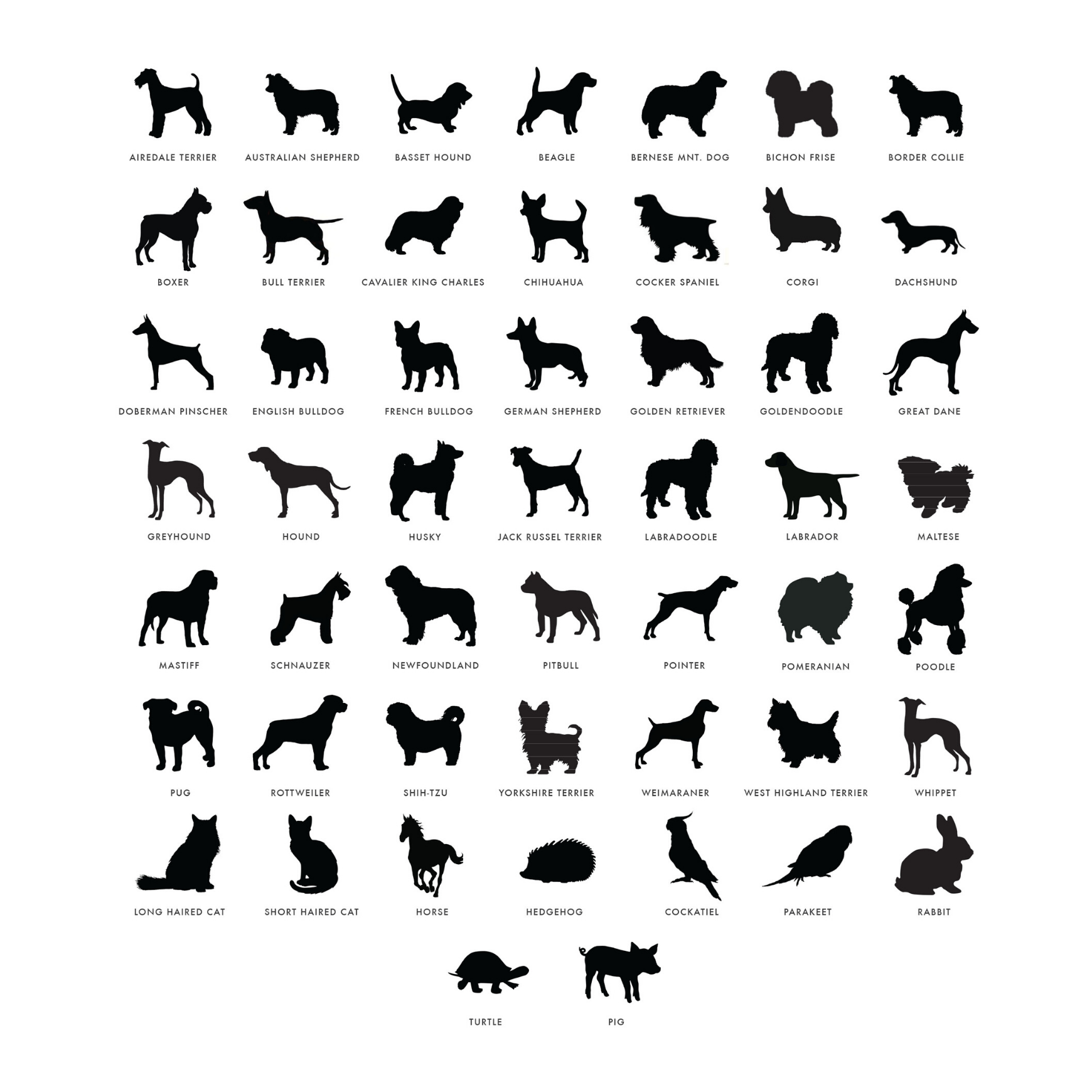 Moon and Lola Pet Breed Silhouettes
