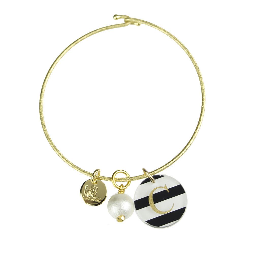 Moon and Lola - Cotton Pearl Charm on Nora Bangle with Patterned Dalton Charm