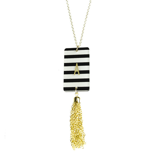 I found this at #moonandlola! - Patterned Rectangle Charm Tassel Necklace