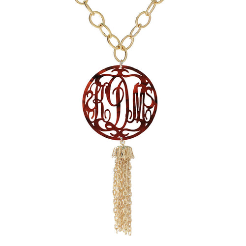 Rimmed Script Tassel Necklace (WS) - Moon and Lola