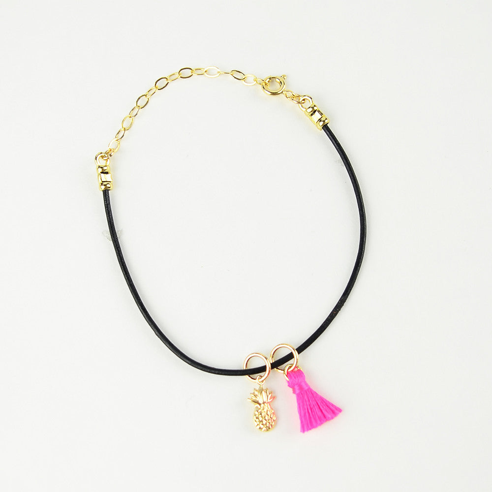 I found this at #moonandlola! - Leather Bracelet with Pineapple and Tassel Charms