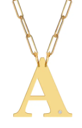 Block Diamond Initial Pendant on Paperclip Chain (WS) - Moon and Lola