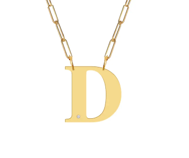 Block Diamond Initial Pendant on Paperclip Chain - Moon and Lola
