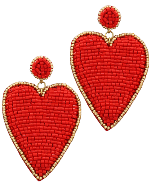 Heart Patch Earrings - Red with Gold