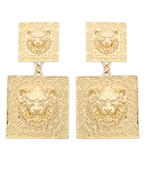 Lion Head Square Post Earrings - Moon and Lola