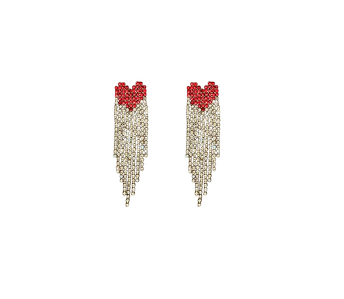 Heart Rhinestone Chain Drop Earrings - Moon and Lola