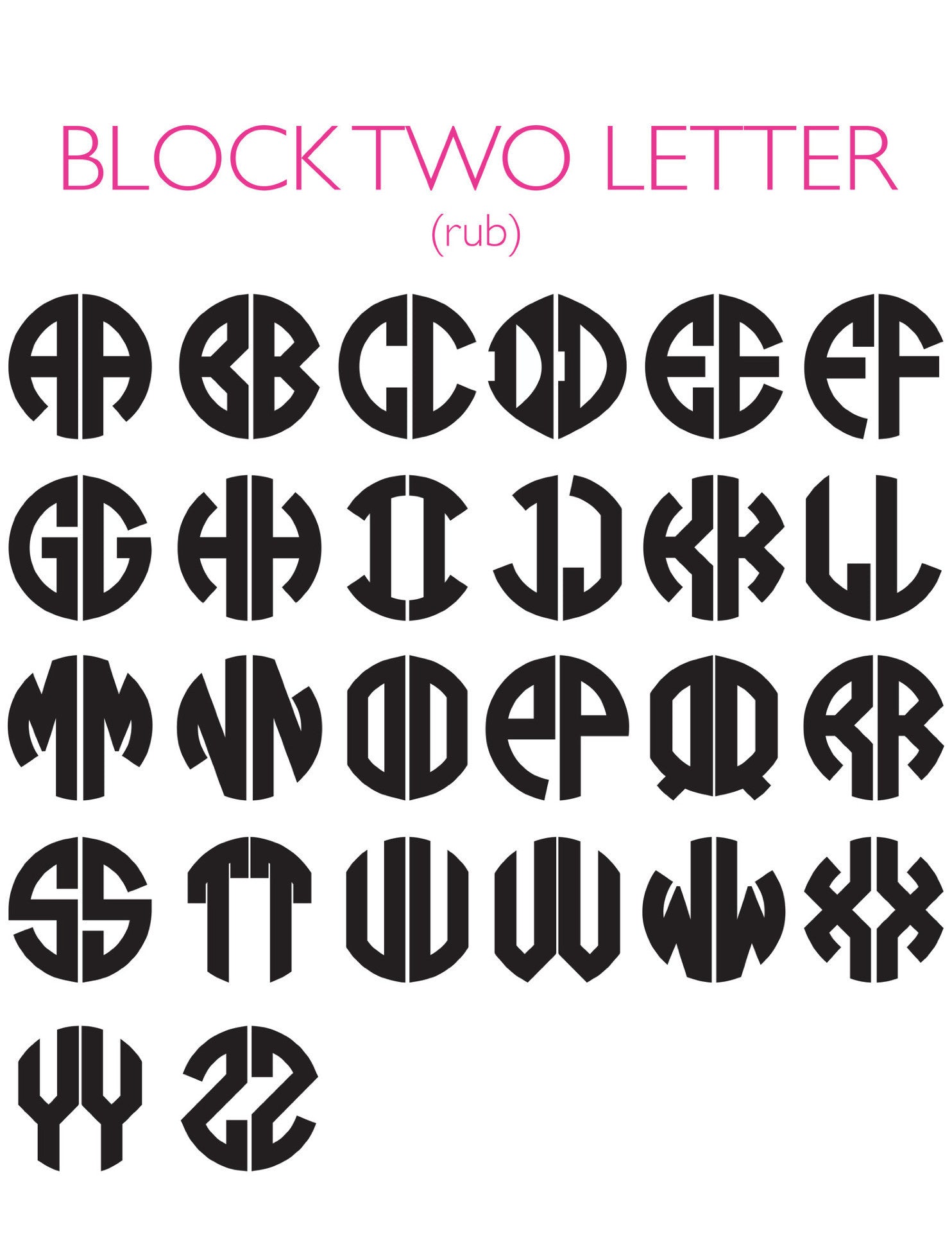 I found this at #moonandlola! - Block Two Letter Monogram Chart