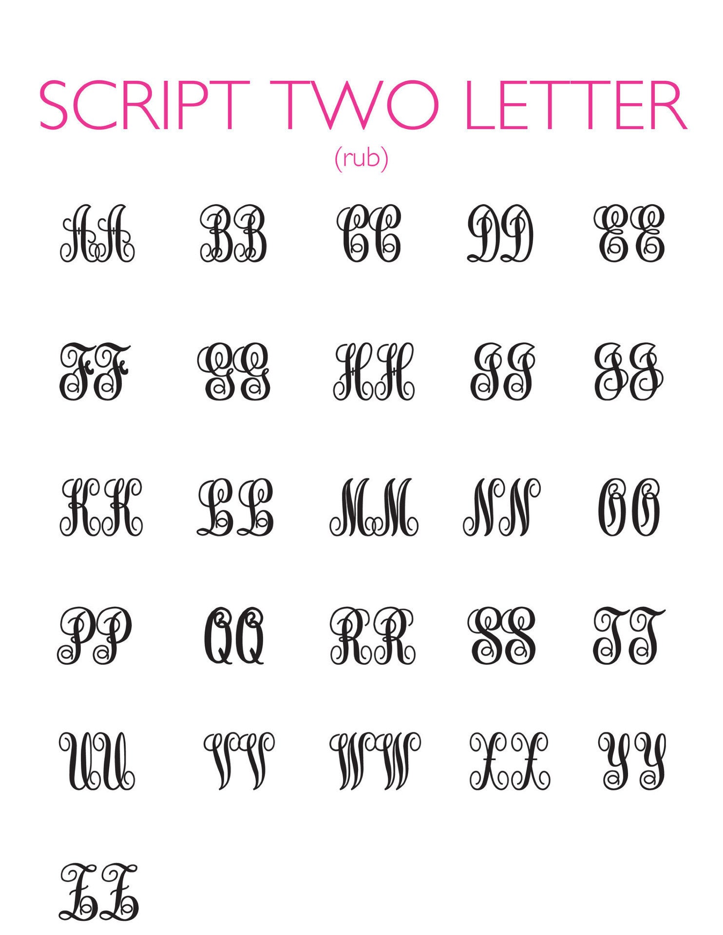 I found this at #moonandlola! - 2 Letter Script Font Chart