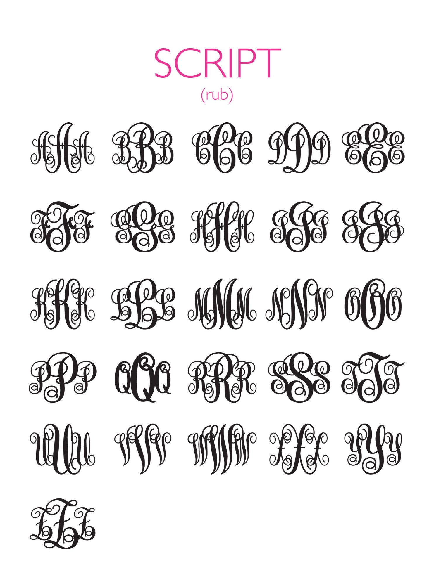 I found this at #moonandlola! - Script Monogram Font Chart