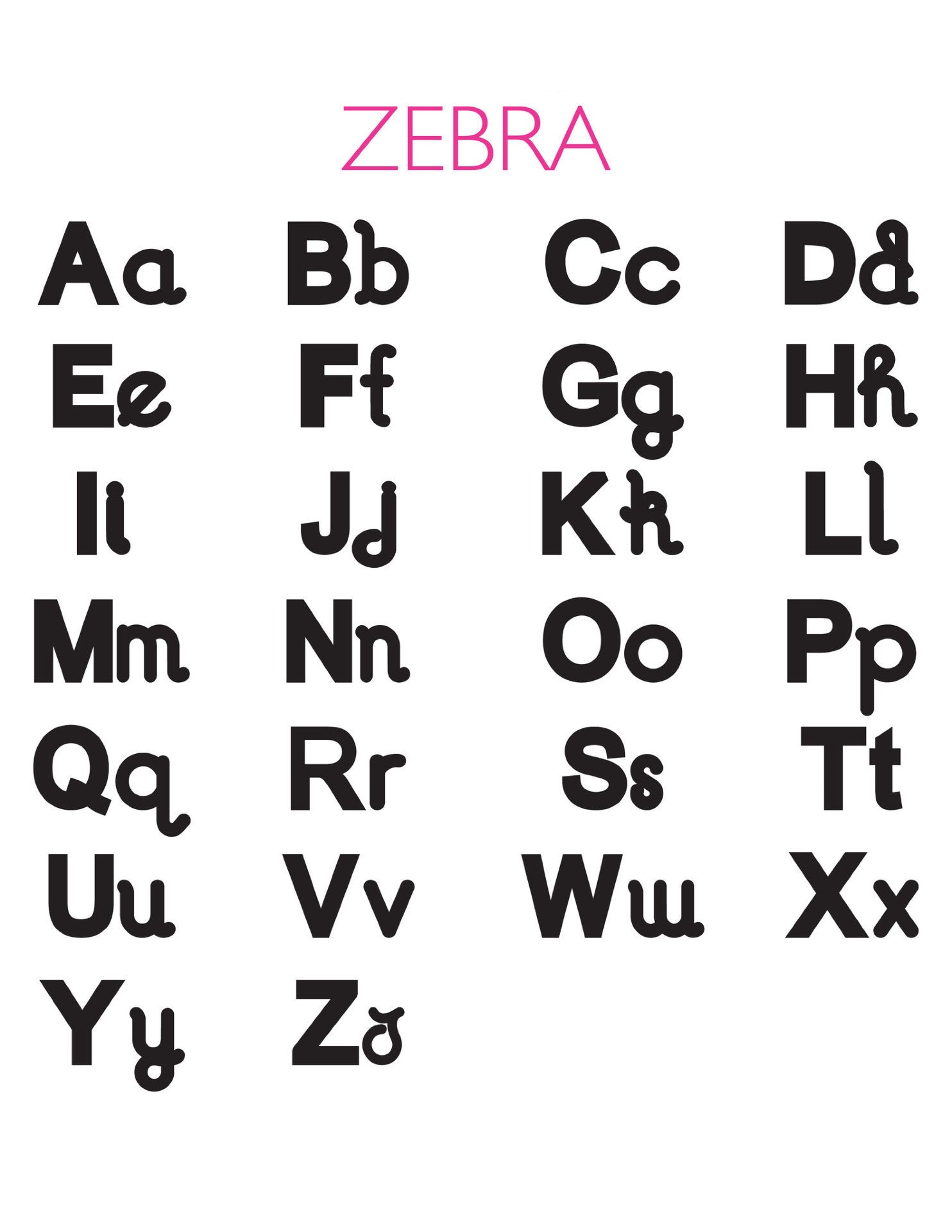 I found this at #moonandlola! - Zebra Font Chart