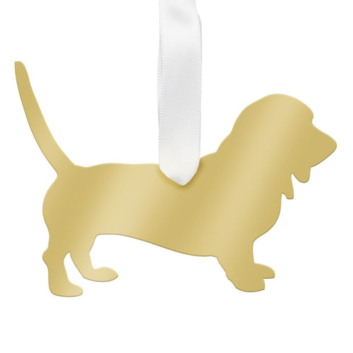 I found this at #moonandlola! - Basset Hound Ornament Mirrored Gold