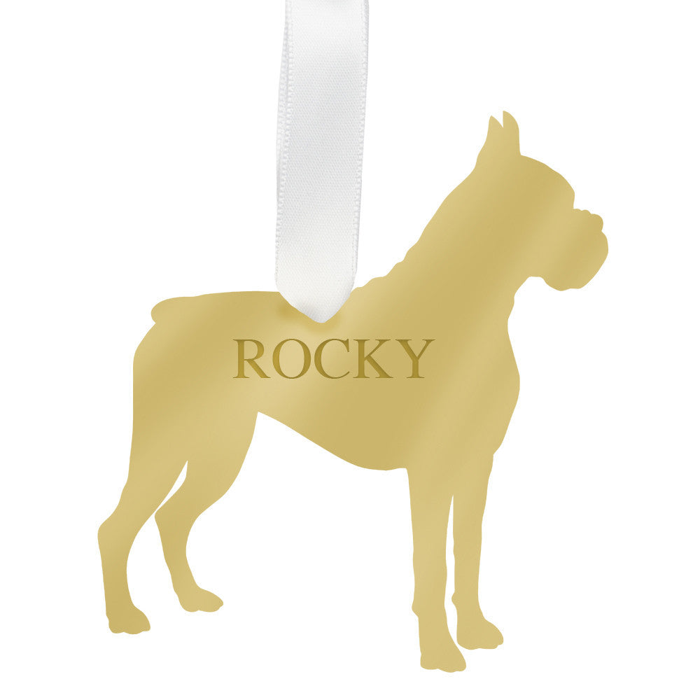 I found this at #moonandlola! - Personalized Boxer Ornament Mirrored Gold