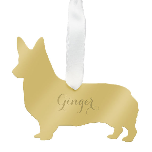 I found this at #moonandlola! - Personalized Corgi Ornament Mirrored Gold
