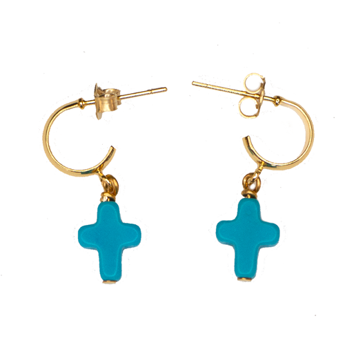 Huggie Hoop with Turquoise Cross - Moon and Lola