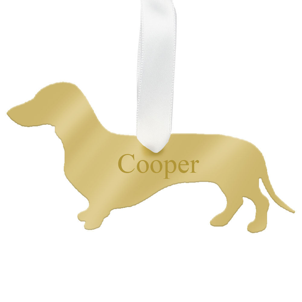 I found this at #moonandlola! - Personalized Dachshund Ornament Mirrored Gold