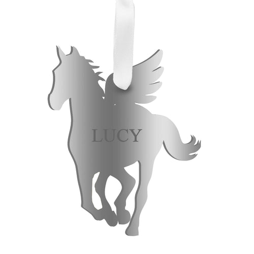 Moon and Lola - Personalized Angel Horse Ornament with wings in silver