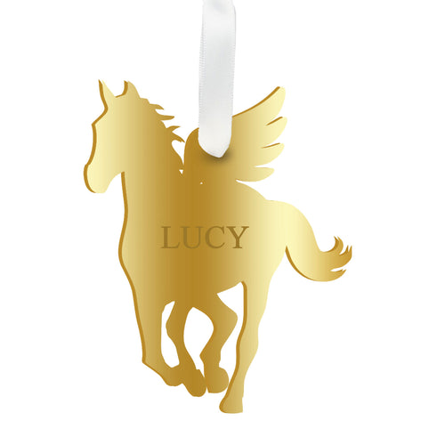 Moon and Lola - Personalized Angel Horse Ornament with wings in gold
