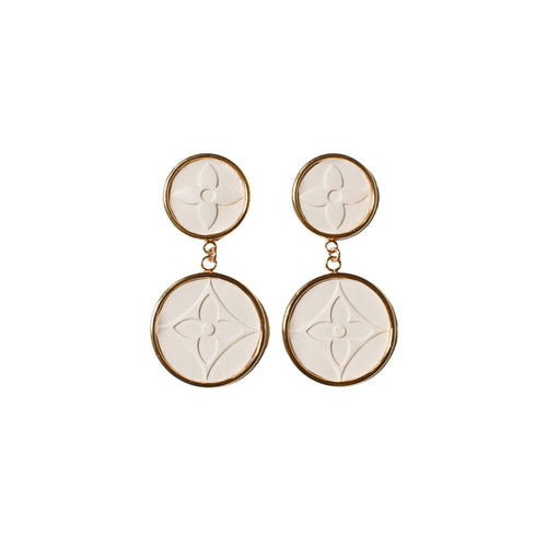 Leone White Embossed Post Drop Earrings (WS) - Moon and Lola