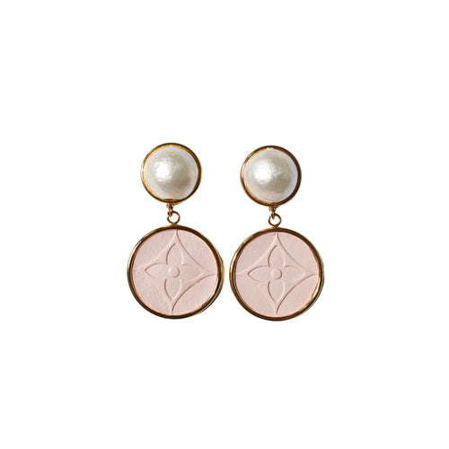 Leone Pink Embossed Pearl Post Drop Earrings (WS) - Moon and Lola