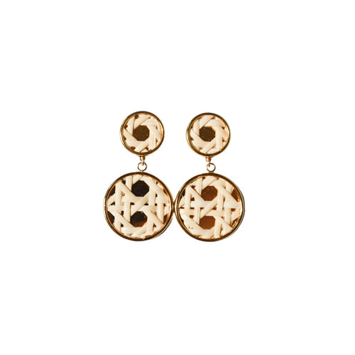 Woven Cane Rattan Round Post Drop Earrings (WS) - Moon and Lola