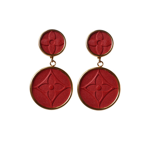 Leone Red Embossed Post Drop Earrings (WS) - Moon and Lola