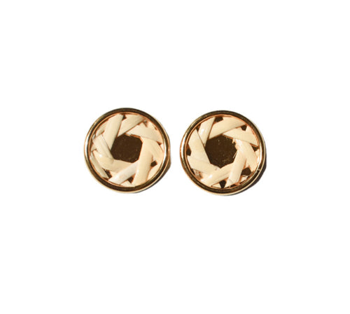 Woven Cane Rattan Round Post Earrings - Moon and Lola