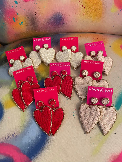 Heart Patch Earrings - Red with Gold - Moon and Lola