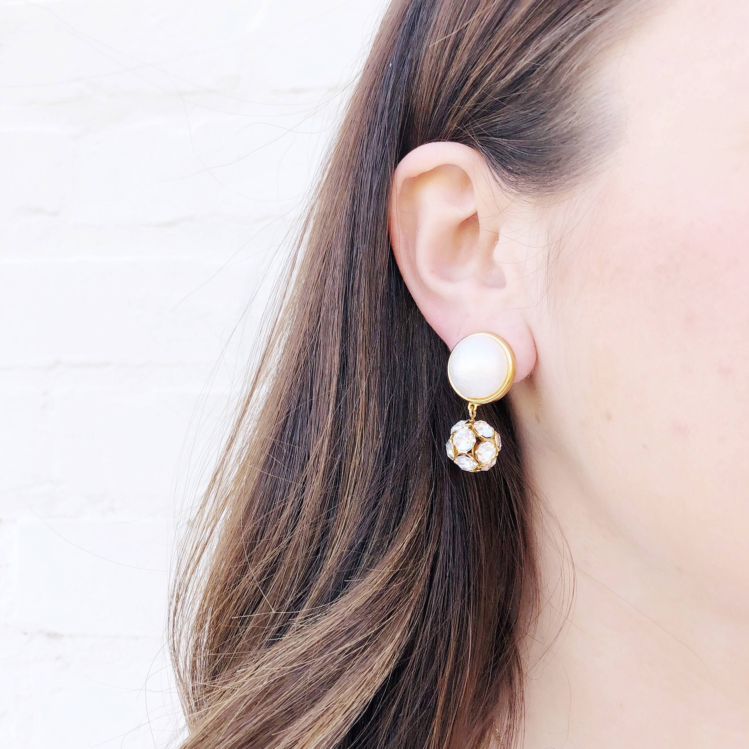 Moon and Lola - Luna Rhinestone Single Drop Earrings in gold