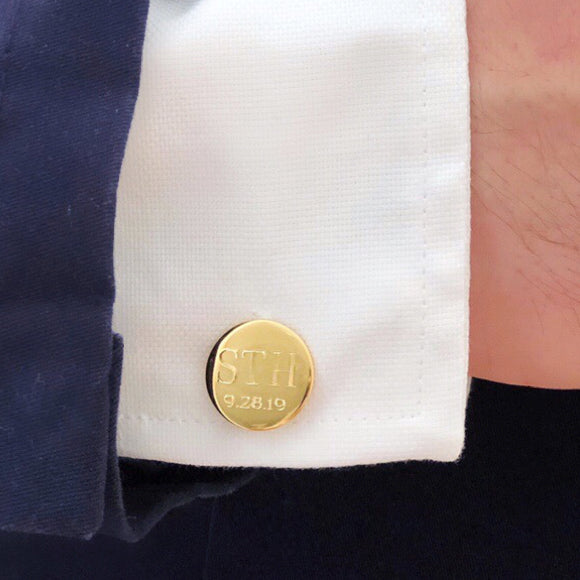 Moon and Lola - Engraved Round Cuff Links With Date in gold