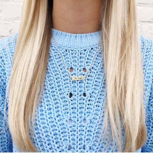 Moon and Lola - Old English Metal Nameplate Necklace