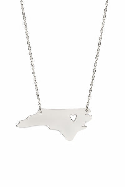 Sterling Silver Metal State Necklace With Heart - #moonandlola