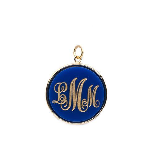 Moon and Lola - Vineyard Round Pendant in Cobalt Blue with script font monogram