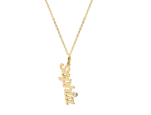 Vertical Diamond Script Nameplate Necklace - Moon and Lola